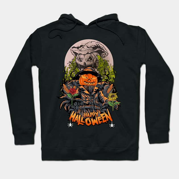 Happy Halloween Scarecrow Evil Funny Smiling Spooky Pumpkin Face Hoodie by R-Design-1